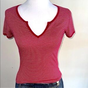 Urban Outfitters Red Striped Fitted Cut Out Tee size Xs